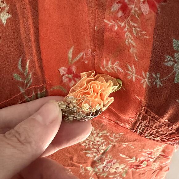 Signature by Robbie Bee Orange Dress Floral Sheer Bohemian Maxi Size 12 VINTAGE - Picture 3 of 6
